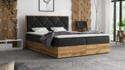 Łóżko tapicerowane Tulonwood 120x200 w tkaninie Kronos-07 z pojemnikami na pościel i topperem