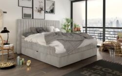Łóżko tapicerowane Minola 140x200 w tkaninie Riviera-21 z pojemnikami na pościel