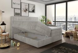 Łóżko tapicerowane Minola 140x200 w tkaninie Riviera-21 z pojemnikami na pościel i eleganckim pikowanym zagłówkiem