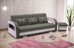 Kanapa rozkładana Nina z funkcją spania 160x200 cm w tkaninie Aston-11 i Soft-17 z pufem i pojemnikiem na pościel