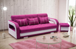 Kanapa rozkładana Nina z pufem w tkaninie Aston-11 i Soft-17, nowoczesny design, funkcja spania 160x200 cm