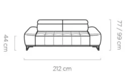 Nowoczesna sofa Palladio 3 osobowa w tkaninie Monolith-69 z ruchomymi zagłówkami i czarnymi metalowymi nóżkami