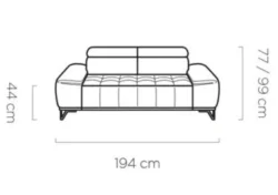 Nowoczesna sofa Palladio 2 osobowa w tkaninie Monolith-69 z ruchomymi zagłówkami i czarnymi metalowymi nóżkami