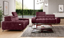 Nowoczesna sofa Palladio 2 osobowa w tkaninie Monolith-69 z ruchomymi zagłówkami i czarnymi metalowymi nóżkami