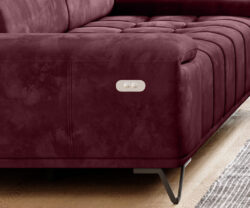 Nowoczesna sofa Palladio 2 osobowa w tkaninie Monolith-69 z ruchomymi zagłówkami i czarnymi metalowymi nóżkami