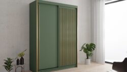 Szafa przesuwna Pesto 150 w zielonym kolorze ze złotymi lamelami, nowoczesny design