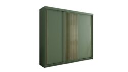 Szafa przesuwna Pesto 250 w zielonym kolorze ze złotymi lamelami, nowoczesny design