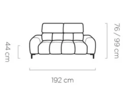 Sofa Plaza 2 osobowa w tkaninie Salvador-15 z regulowanymi zagłówkami i czarnymi metalowymi nóżkami