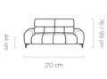 Sofa Plaza 3 osobowa w tkaninie Salvador-15 z regulowanymi zagłówkami i czarnymi metalowymi nóżkami