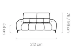 Sofa Plaza 3 osobowa w tkaninie Salvador-15 z regulowanymi zagłówkami i czarnymi metalowymi nóżkami