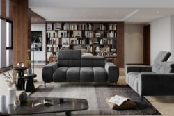 Sofa Plaza 2 osobowa w tkaninie Salvador-15 z regulowanymi zagłówkami na czarnych metalowych nóżkach