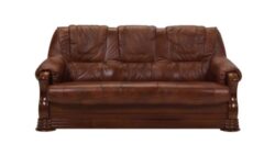 Sofa Parma 3 osobowa ze skóry naturalnej Madras A4 z drewnianymi zdobionymi bokami i nóżkami