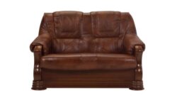 Sofa Parma 2 osobowa ze skóry naturalnej Madras A4 z drewnianymi zdobionymi bokami i nóżkami