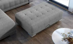 Puf Campo z pojemnikiem tapicerowany tkaniną Crown-18 w kolorze szarym na metalowych chromowanych nogach