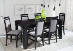 Stół rozkładany S7 z laminowanym blatem i drewnianymi nogami bukowymi w ciemnym orzechu