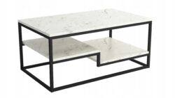 Stolik kawowy Letino z jasnym marmurowym blatem i czarnym metalowym stelażem w stylu loft