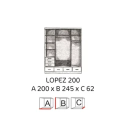 Szafa przesuwna LOPEZ 200 z lustrem, nowoczesny design, fronty w połysku, szerokość 200 cm