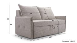 Sofa rozkładana Vanessa w nowoczesnym stylu z chromowanymi nogami i pojemnikiem na pościel