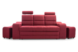 Sofa rozkładana Wenus w tkaninie Malmo 63 z chromowanymi nóżkami i pojemnikiem na pościel