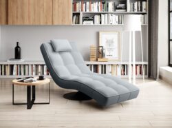 Szezlong LEXI w tkaninie Nasera-09 z czarną metalową podstawą, elegancki i wygodny do relaksu