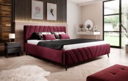 Łóżko tapicerowane Calypso 140x200 w tkaninie Riviera-59 z przeszyciami i drewnianymi nóżkami