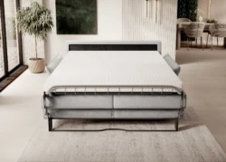 Sofa rozkładana Canto 120 w tkaninie Onega-8 z funkcją spania i czarnymi metalowymi nóżkami