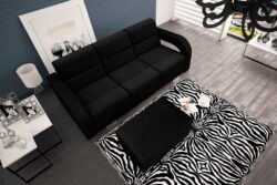Czarna rozkładana kanapa Aliss z pufą w tkaninie Casablanca 2316, nowoczesny design