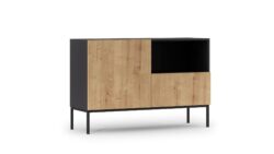 Komoda Lanzzi 120 w czarnym macie z frontem dąb artisan na metalowych nóżkach