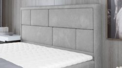 Łóżko kontynentalne Meron 140x200 cm w tkaninie Paros-02 z wysokim tapicerowanym zagłówkiem