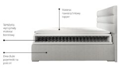 Łóżko kontynentalne Softy 140x200 w tkaninie Monolith 77 z wysokim zagłówkiem i pojemnikami na pościel