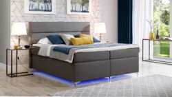 Łóżko kontynentalne Amadeo LED 140x200 z tapicerowanym zagłówkiem i podświetleniem LED w tkaninie Sawana-05
