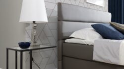 Łóżko kontynentalne Amadeo LED 140x200 w tkaninie Sawana-05 z podświetleniem LED i pojemnikiem na pościel