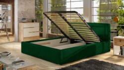 Łóżko tapicerowane Belluno 140x200 w tkaninie Sawana 21 z niskim wezgłowiem i pionowymi przeszyciami