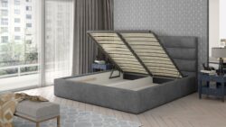 Łóżko tapicerowane Caramel 140x200 w tkaninie Sawana-05 w kolorze karmelowym z niskim wezgłowiem