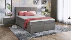 Łóżko tapicerowane Box Spring Soft 160x200 z pojemnikami na pościel i topperem 4 cm w nowoczesnym wnętrzu