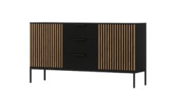 Komoda Meorati z trzema szufladami i czarnymi nóżkami w nowoczesnym stylu dąb artisan