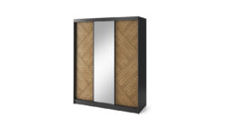 Szafa przesuwna Marrphy III z lustrem w kolorze czarny dąb caramel, nowoczesny design