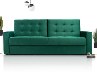 Wersalka rozkładana Bawaria w tkaninie Monolith-37 z pikowanym oparciem i pojemnikiem na pościel