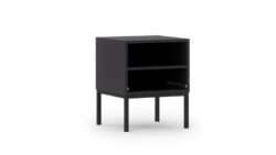 Stolik nocny Lenzzi w czarnym macie z metalowymi nóżkami i jedną szufladą, nowoczesny design