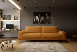 Sofa rozkładana Capitol w tkaninie Poso-1 z metalowymi nogami i pojemnikiem na pościel