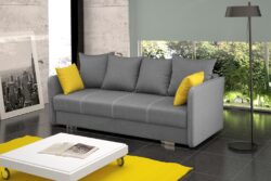 Kanapa IGA z funkcją spania w tkaninie Inari-91 i Inari-96, nowoczesny design, chromowane nóżki