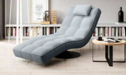 Szezlong LEXI w tkaninie Nasera-09 z czarną metalową podstawą, elegancki i wygodny do relaksu