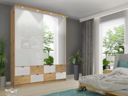 Szafa przesuwna Malaga LED 200 z lustrem i oświetleniem LED w kolorze dąb artisan
