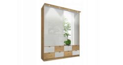 Szafa przesuwna Malaga LED 200 z lustrem i oświetleniem LED w kolorze dąb artisan