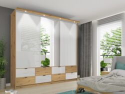 Szafa przesuwna Malaga LED 250 w kolorze dąb artisan z lustrem i oświetleniem LED