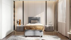 Łóżko tapicerowane Maya 100x200 w nowoczesnym stylu, dostępne w różnych kolorach tkaniny