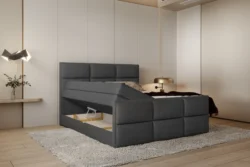Łóżko tapicerowane Melva 140x200 w nowoczesnym stylu z pojemnikami na pościel