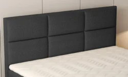 Łóżko tapicerowane Melva 140x200 w nowoczesnej sypialni z pojemnikami na pościel