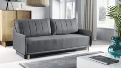 Kanapa rozkładana Moris w tkaninie Neve-13, elegancka i funkcjonalna sofa z pojemnikiem na pościel
