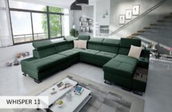 Narożnik U rozkładany Alicante X w tkaninie Whisper-16 w nowoczesnym salonie